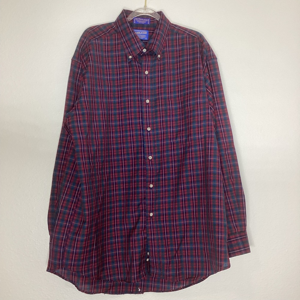 Sir Pendleton Fine Worsted Wool Shirt Red Blue Green Flawed L